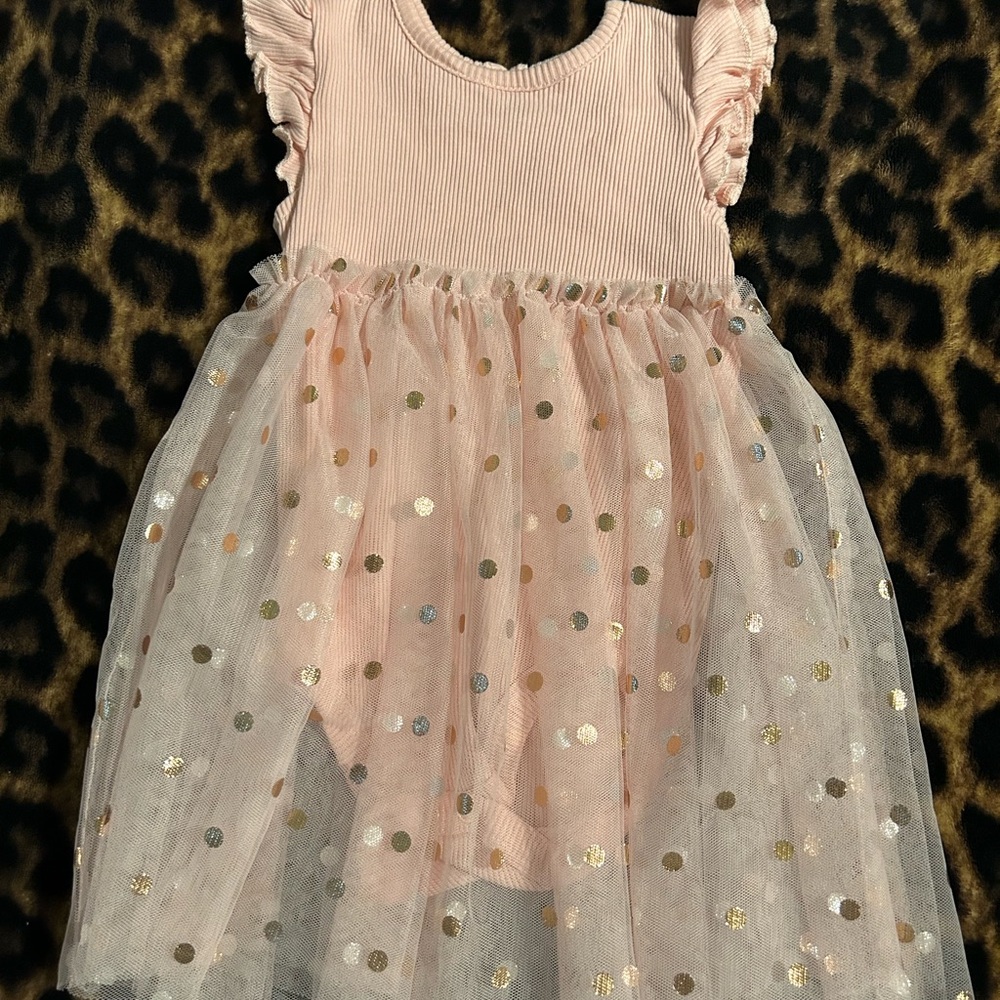Pink Baby Dress with Polka Dot Tulle Skirt